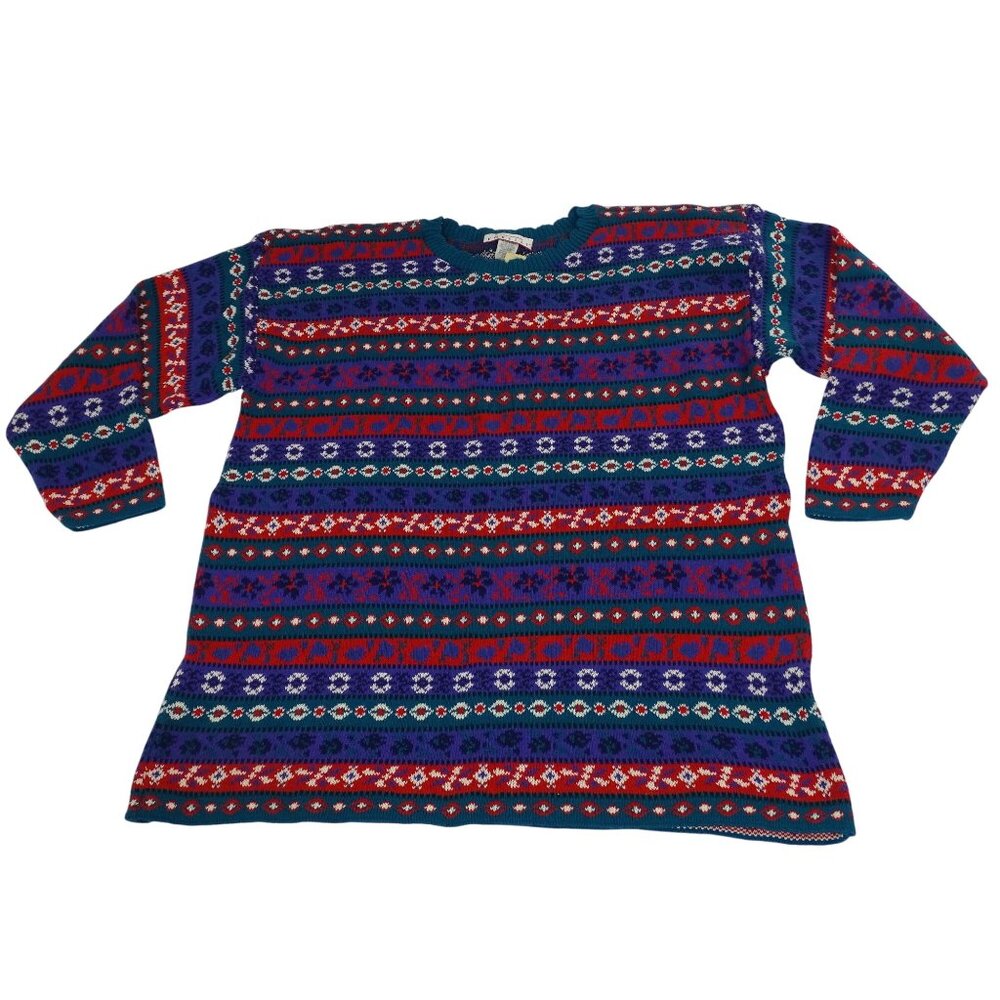 Vintage Forelli Women Green Purple Striped Knit Sweater Size 2X Crewneck NEW